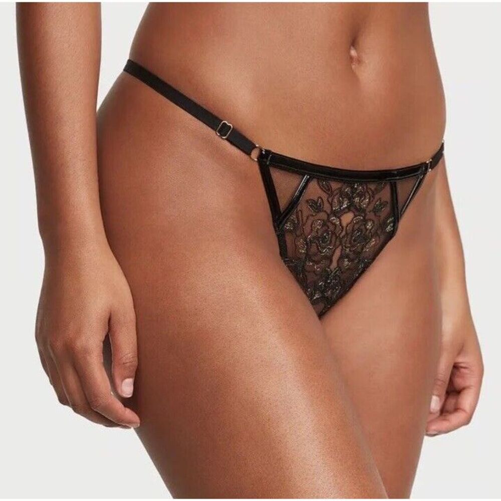 NWT Victoria's Secret Very Sexy Midnight Affair Crotchless Thong Sz‎ M - Black
